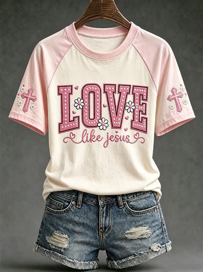 Women's faith-themed fun pattern printed casual short-sleeve T-shirt