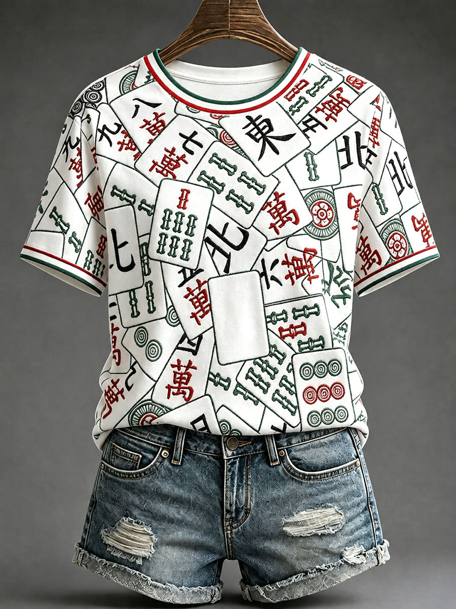Women's Casual Mahjong-Print T-Shirts