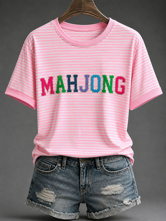 Women's Mahjong Print Casual T-Shirt
