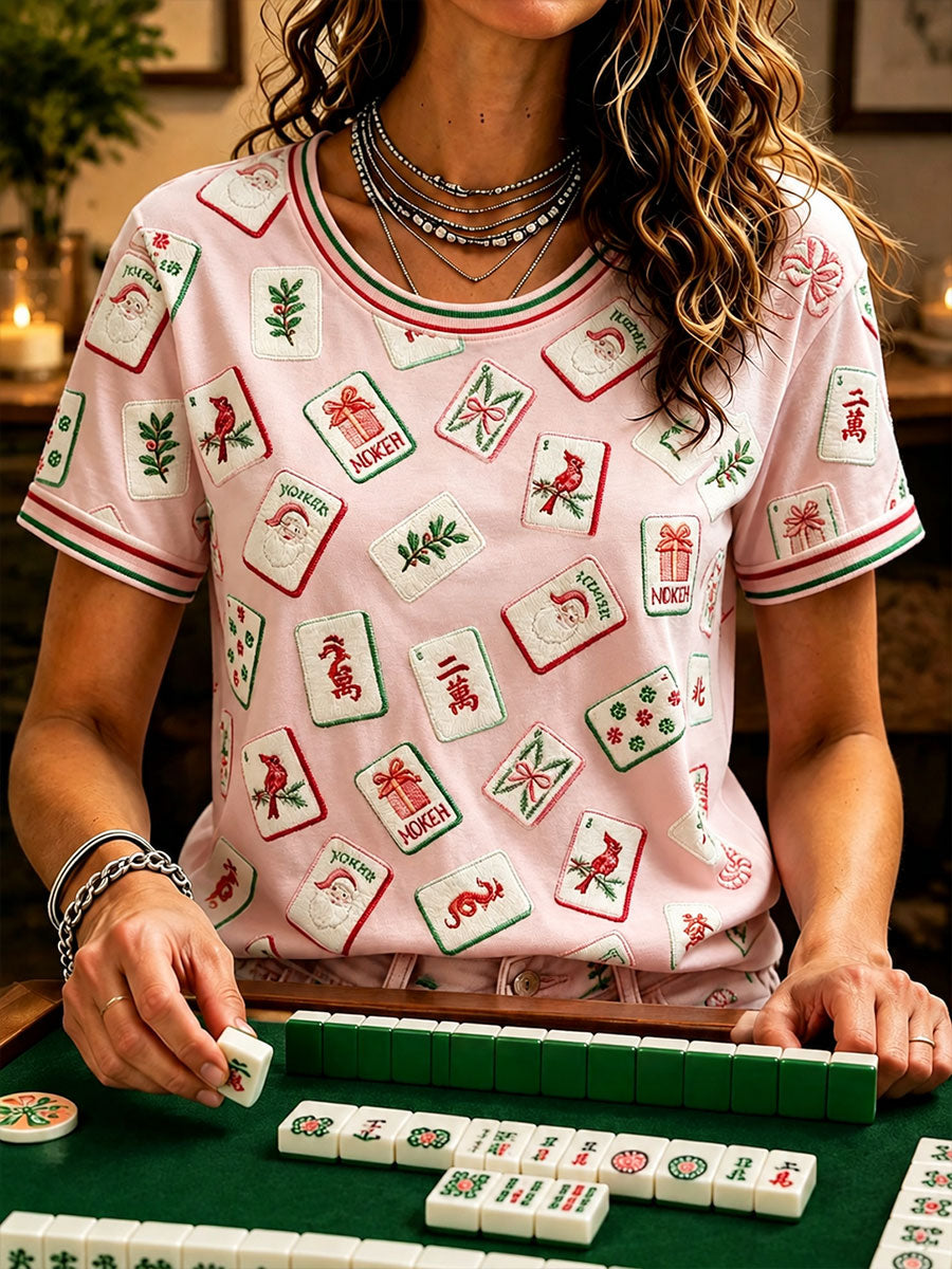 Women's Casual Mahjong-Print T-Shirts