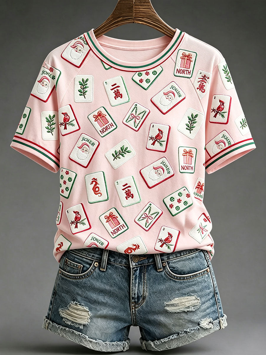 Women's Casual Mahjong-Print T-Shirts