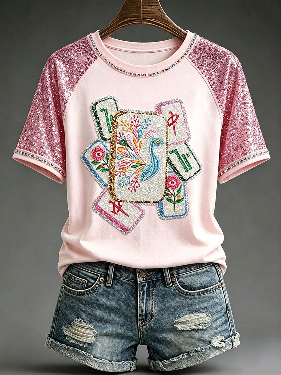 Women's Casual Mahjong-Print T-Shirts