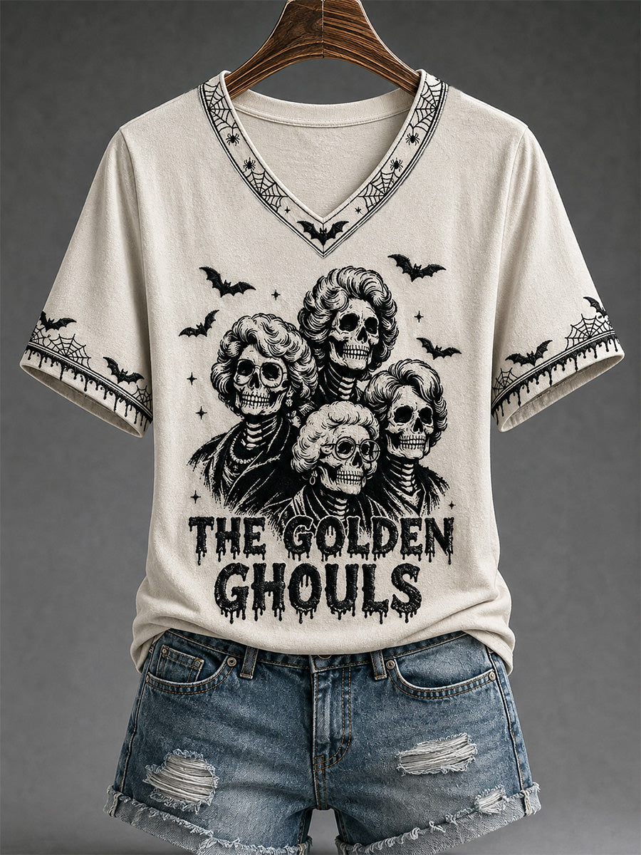 Women's The Golden Ghouls Print Casual V-Neck Tee