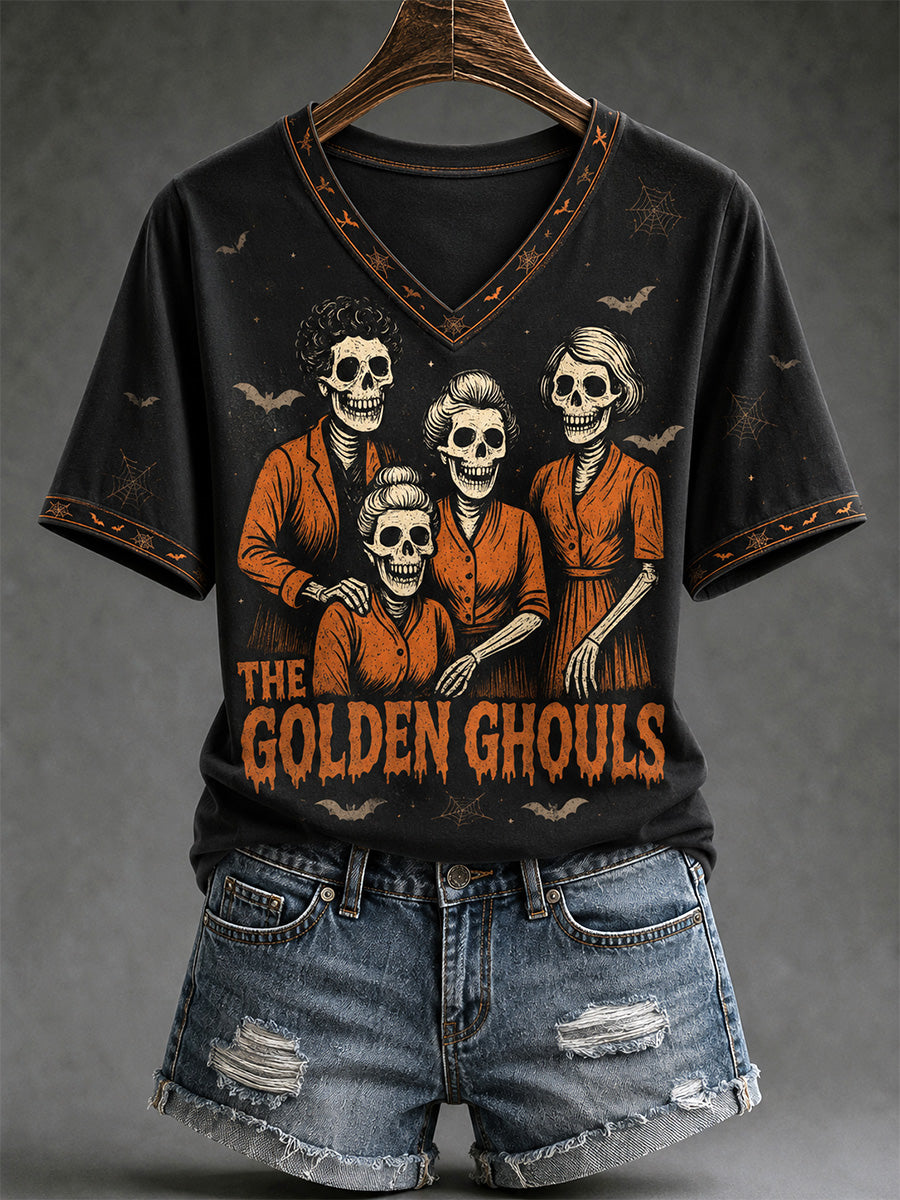 Women's The Golden Ghouls Print Casual V-Neck Tee