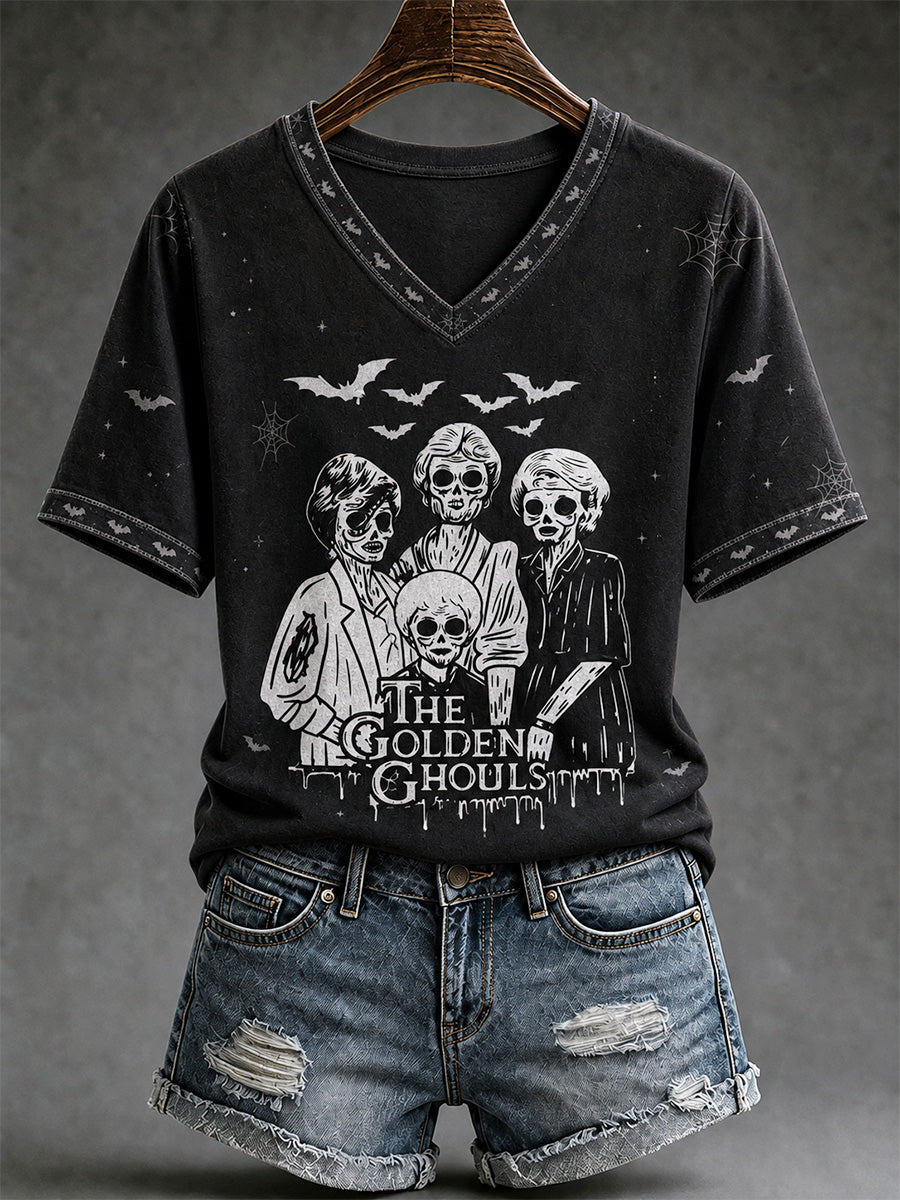 Women's The Golden Ghouls Print Casual V-Neck Tee