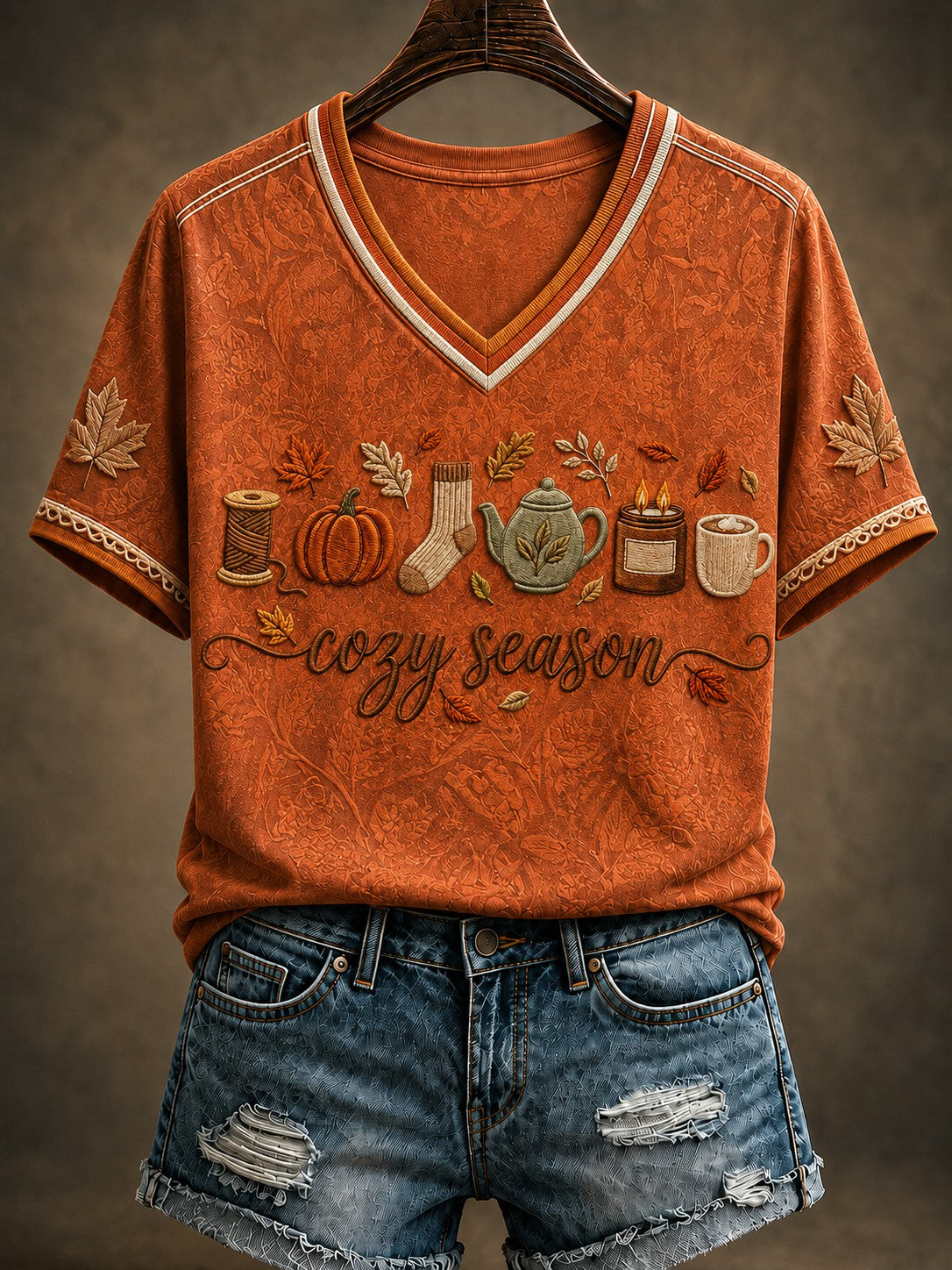Women's Cozy Season Printed V-neck T-shirt