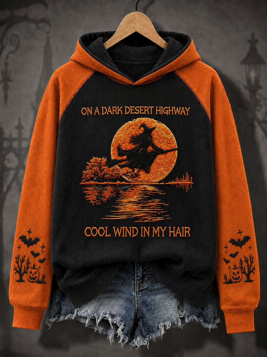 Women's Halloween Witch Pumpkin Bat Casual Loose Long Sleeve Hoodie