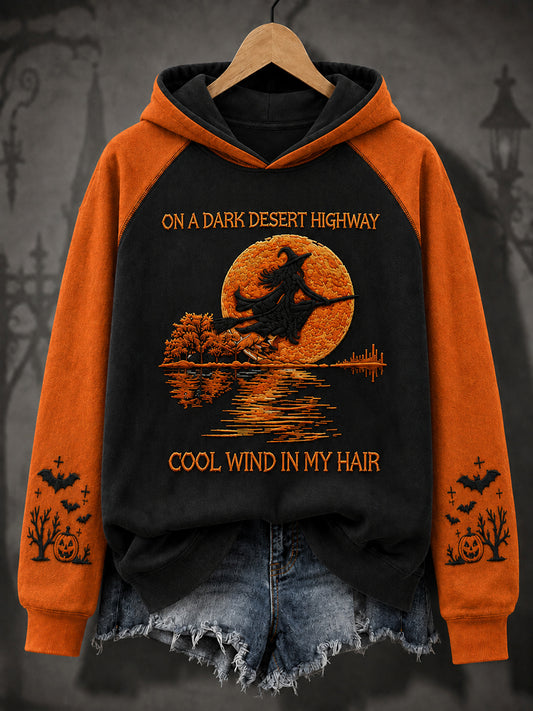 Women's Halloween Witch Pumpkin Bat Casual Loose Long Sleeve Hoodie
