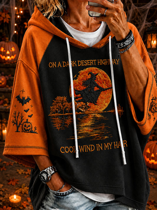 Women's Halloween Witch Pumpkin Bat Hoodie