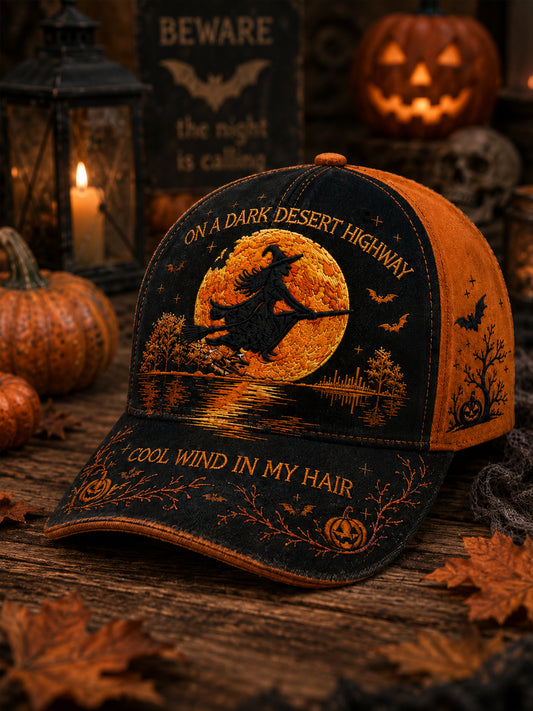 Unisex Halloween Witch Pumpkin Bat Print Hat