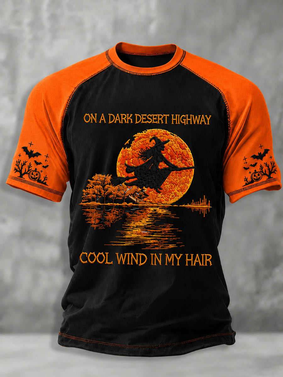 Men's Halloween Witch Pumpkin Bat Short Sleeve T-shirt