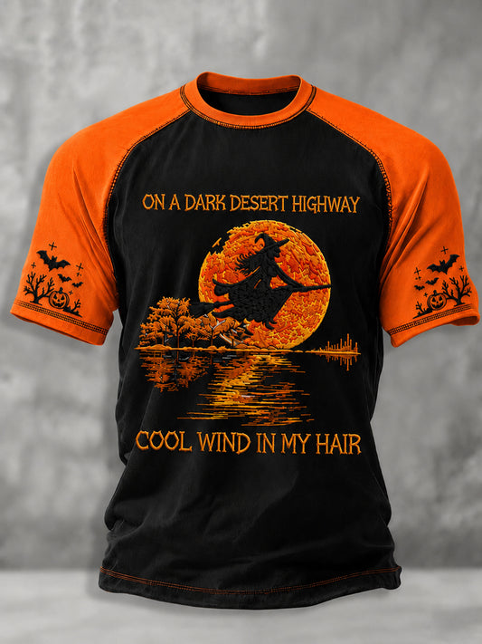 Men's Halloween Witch Pumpkin Bat Short Sleeve T-shirt