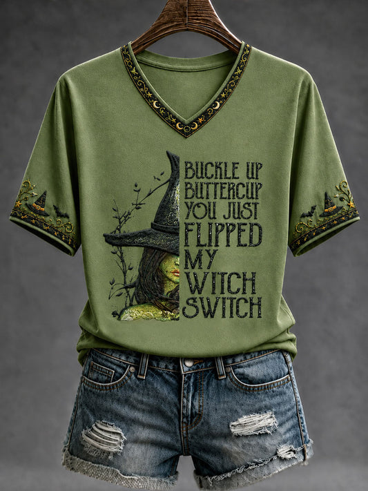 Women's Halloween BUCKLE UP BUTTERCUP YOU JUST FLIPPED MY WITCH SWITCH Short Sleeve T-shirt