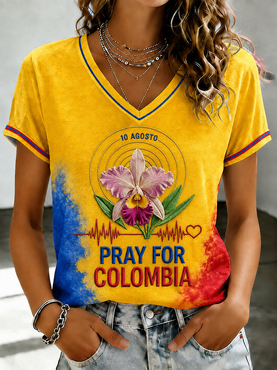 Women's Western Colombia Earthquake Pray For Colombia Print T-shirt
