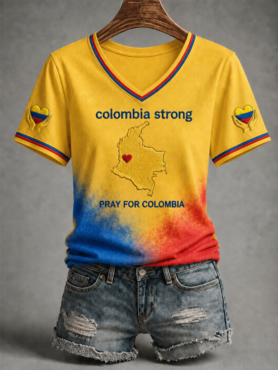 Women's Colombia Strong Pray For Colombia V-Neck Tee