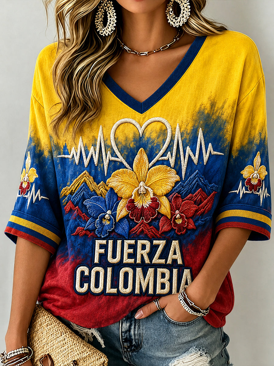 Women's Western Colombia Earthquake Pray For Colombia Print Mid-length Sleeves T-Shirt