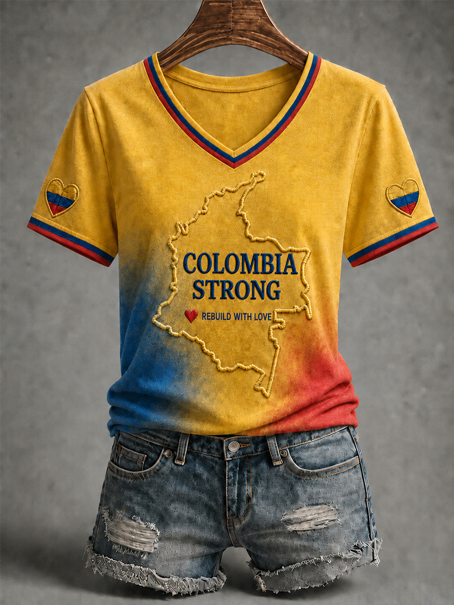 Women's Colombia Strong Pray For Colombia V-Neck Tee