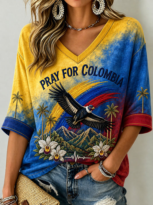 Women's Western Colombia Earthquake Pray For Colombia Print Mid-length Sleeves T-Shirt