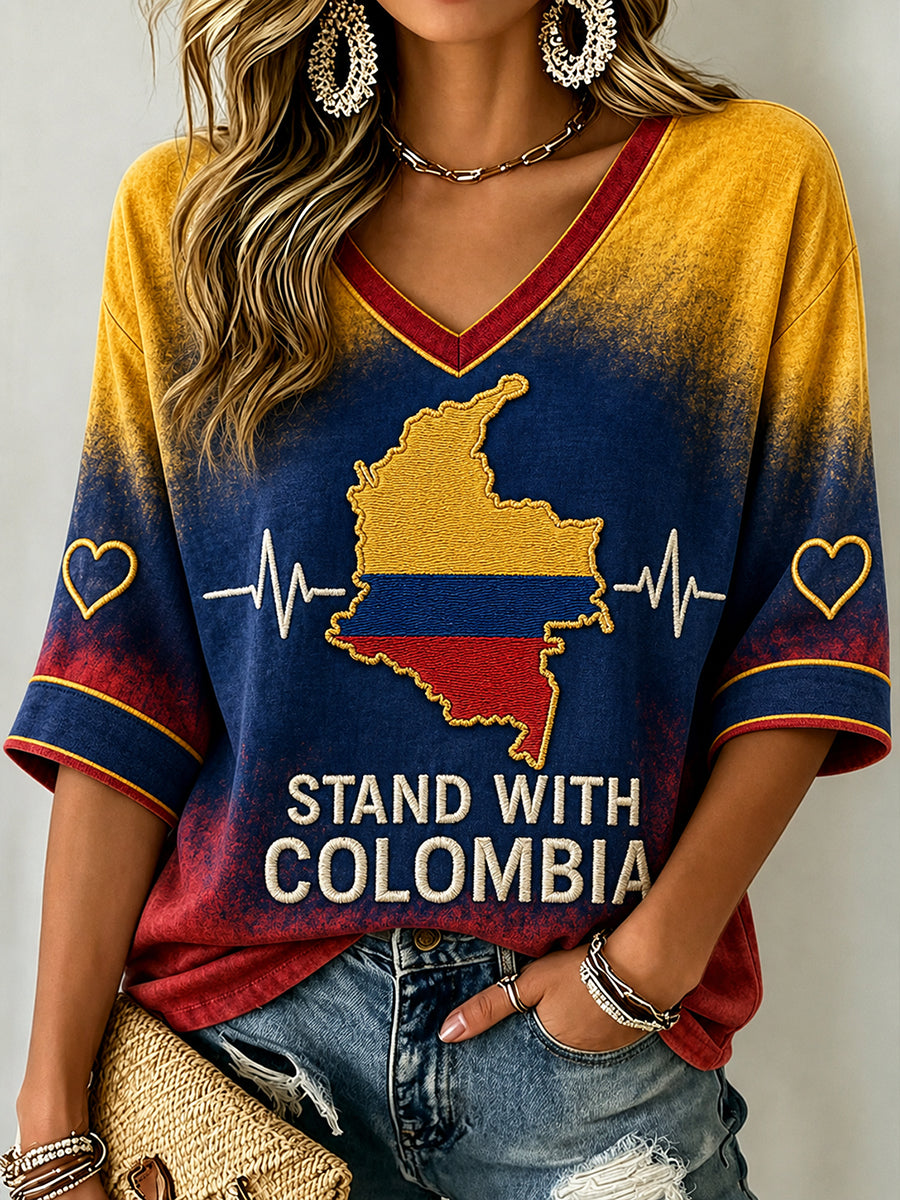 Women's Western Colombia Earthquake Pray For Colombia Print Mid-length Sleeves T-Shirt