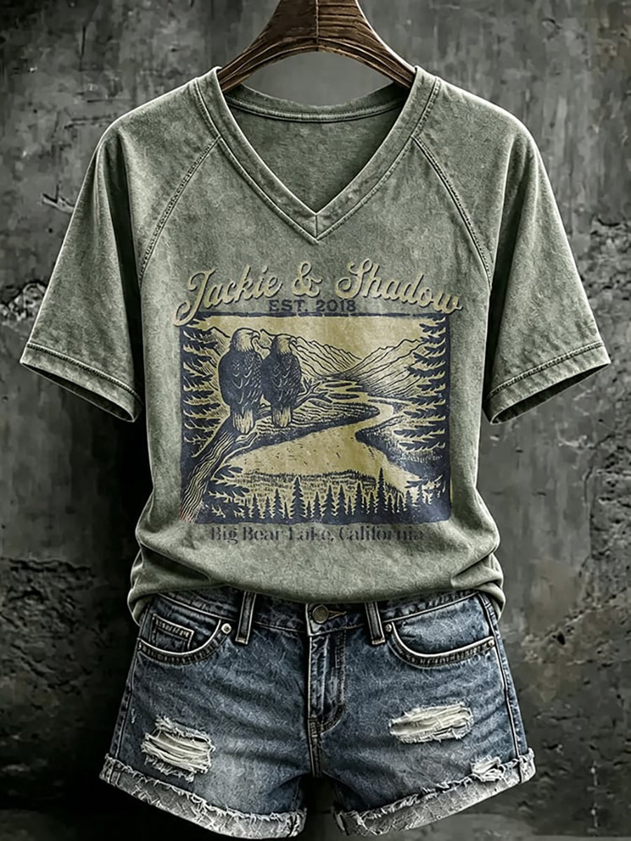 Women's Forever Big Bear Eagle Jackie V-neck T-shirt