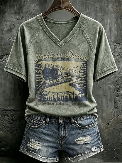 Women's Forever Big Bear Eagle Jackie V-neck T-shirt