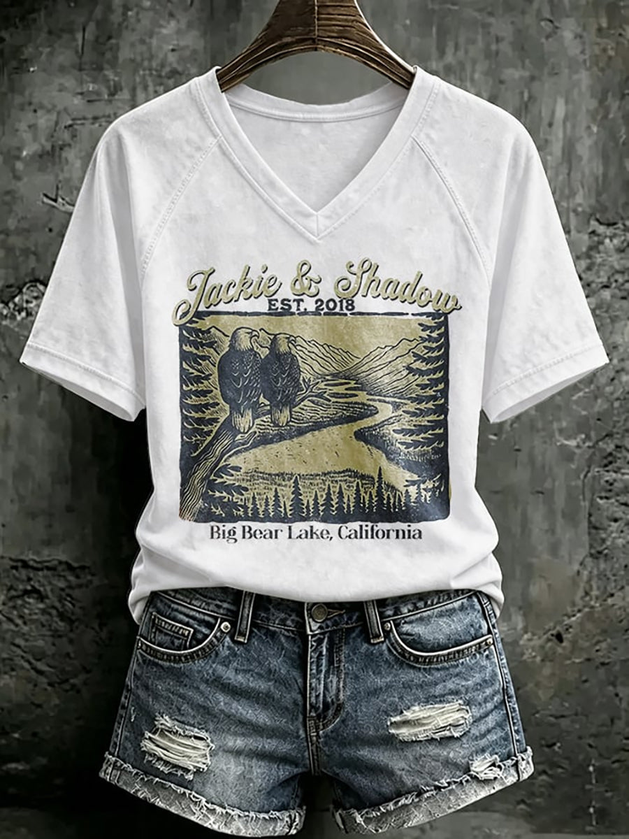 Women's Forever Big Bear Eagle Jackie V-neck T-shirt