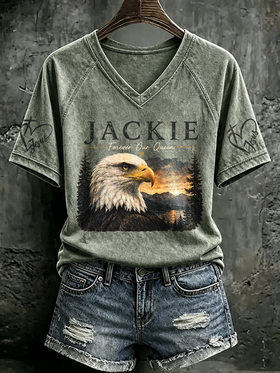 Women's Forever Big Bear Eagle Jackie V-neck T-shirt