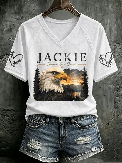 Women's Forever Big Bear Eagle Jackie V-neck T-shirt