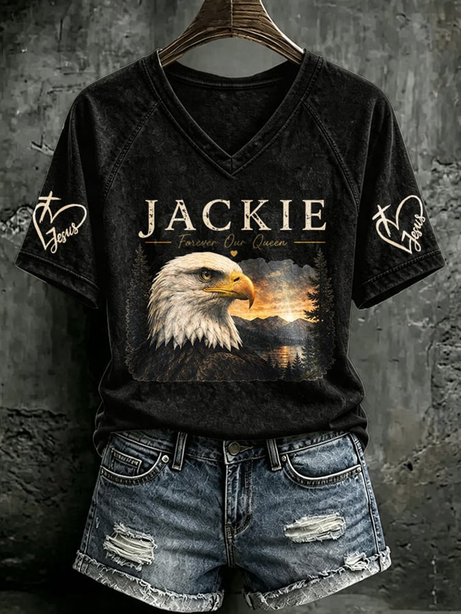 Women's Forever Big Bear Eagle Jackie V-neck T-shirt