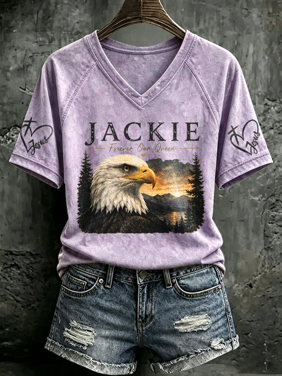 Women's Forever Big Bear Eagle Jackie V-neck T-shirt