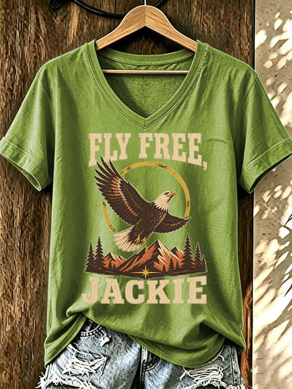Women's Forever Big Bear Eagle Jackie V-neck T-shirt