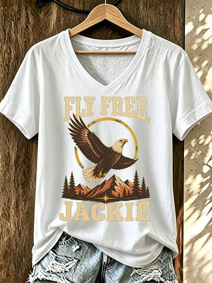 Women's Forever Big Bear Eagle Jackie V-neck T-shirt