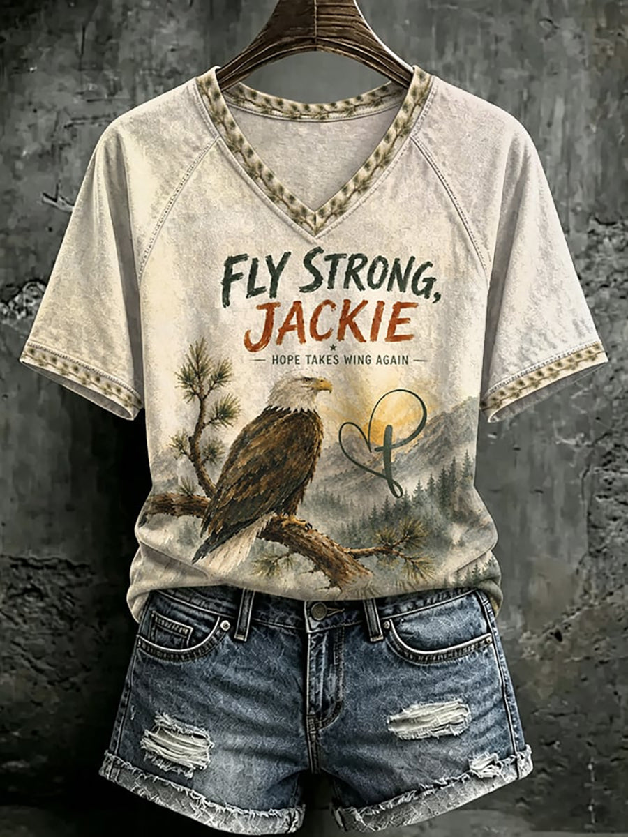 Women's Forever Big Bear Eagle Jackie V-neck T-shirt