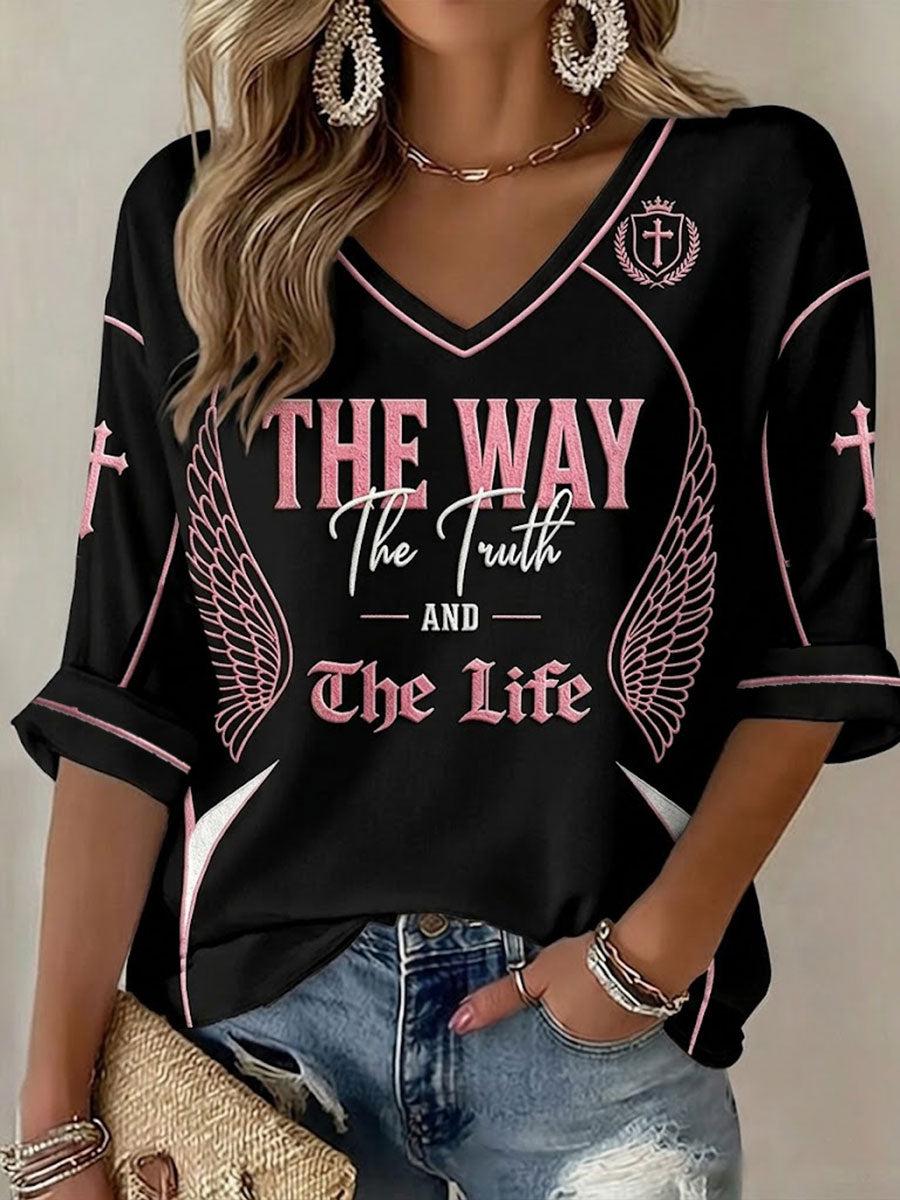 Women's The Way The Truth And The Life Mid-length Sleeves V-Neck T-Shirt