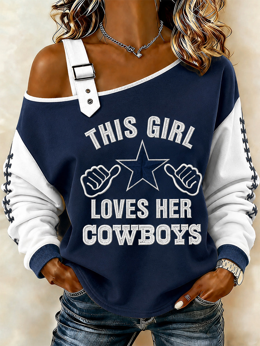 Women's Football Gameday Gift For Football Fans Casual Off-Shoulder Sweatshirt
