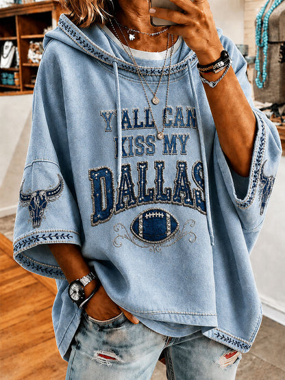 Women’s Game Day Football Print Casual Short-Sleeve Hoodie