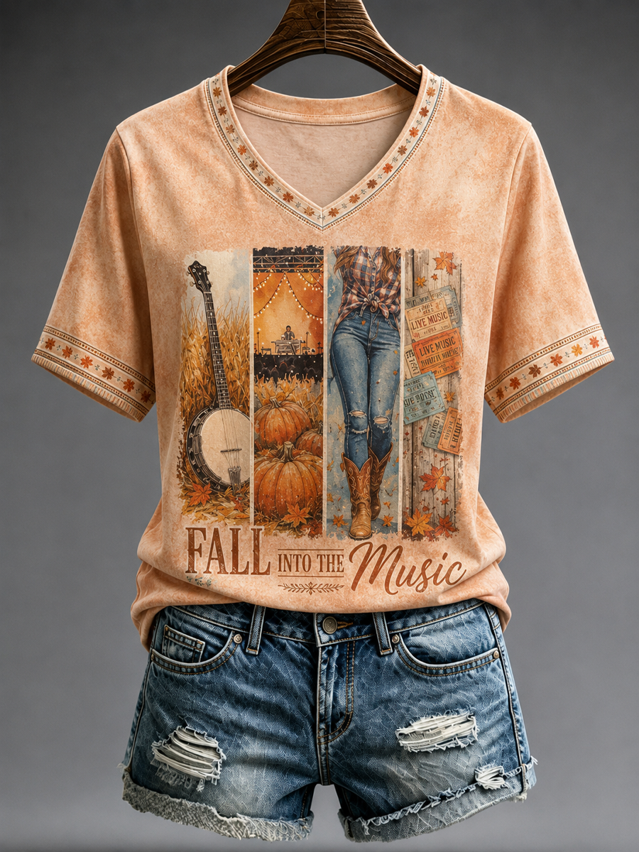 Women's Autumn Music Printed short-sleeved T-shirt