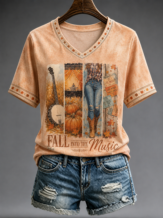 Women's Autumn Music Printed short-sleeved T-shirt