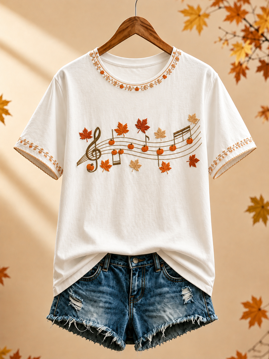 Women's Autumn Music Printed short-sleeved T-shirt