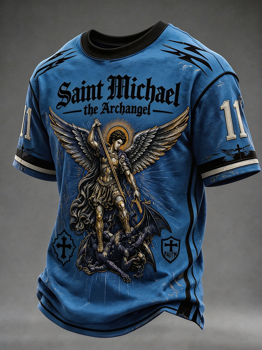 Men's Saint Michael The Archangel Print Short Sleeves T-shirt