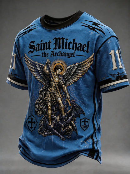 Men's Saint Michael The Archangel Print Short Sleeves T-shirt