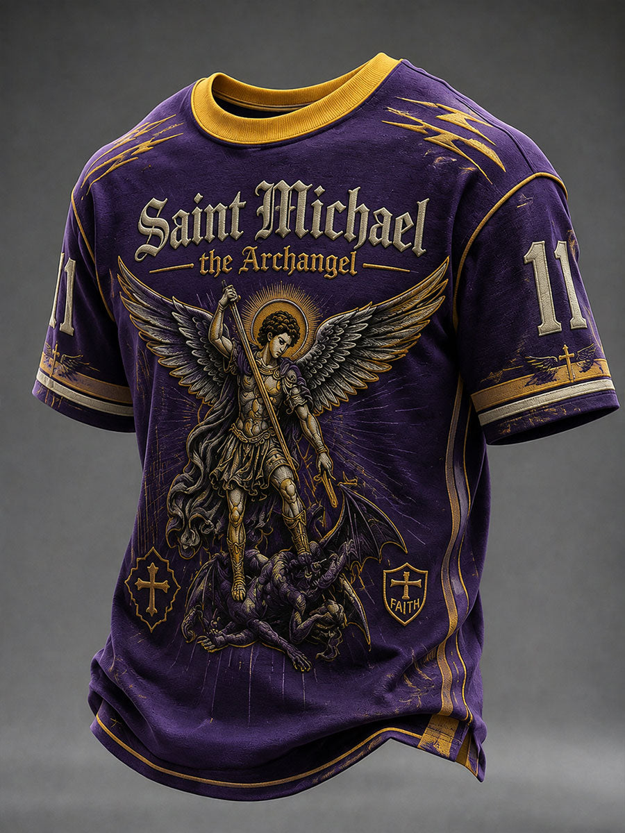 Men's Saint Michael The Archangel Print Short Sleeves T-shirt