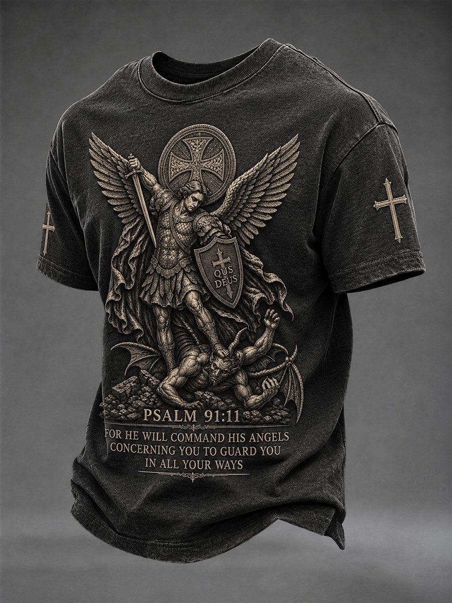 Men's Saint Michael The Archangel Print Short Sleeves T-shirt