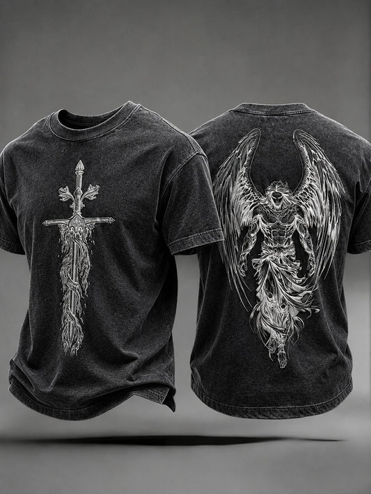 Men's Saint Michael The Archangel Print Short Sleeves T-shirt