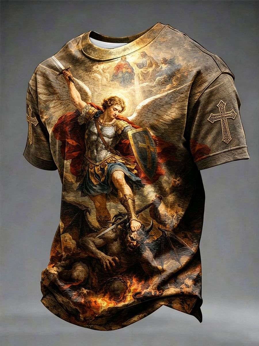 Men's Saint Michael The Archangel Print Short Sleeves T-shirt