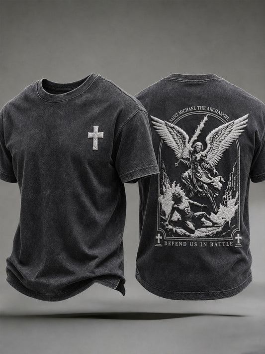 Men's Saint Michael The Archangel Print Short Sleeves T-shirt