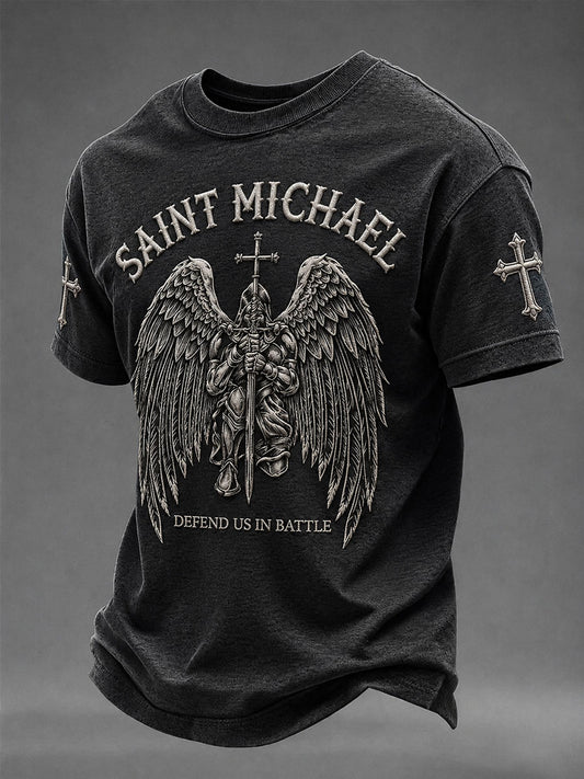Men's Saint Michael The Archangel Print Short Sleeves T-shirt
