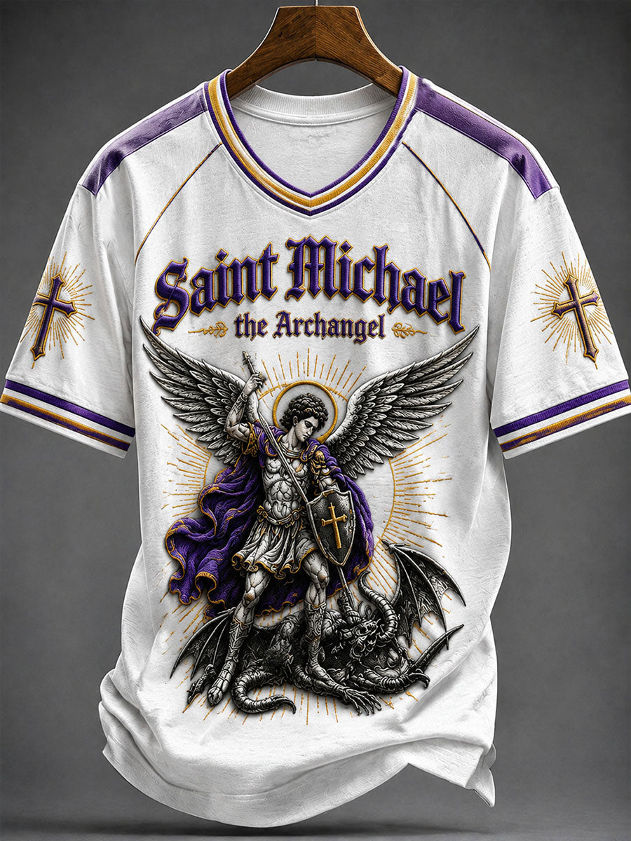 Men's Saint Michael The Archangel Print Short Sleeves T-shirt