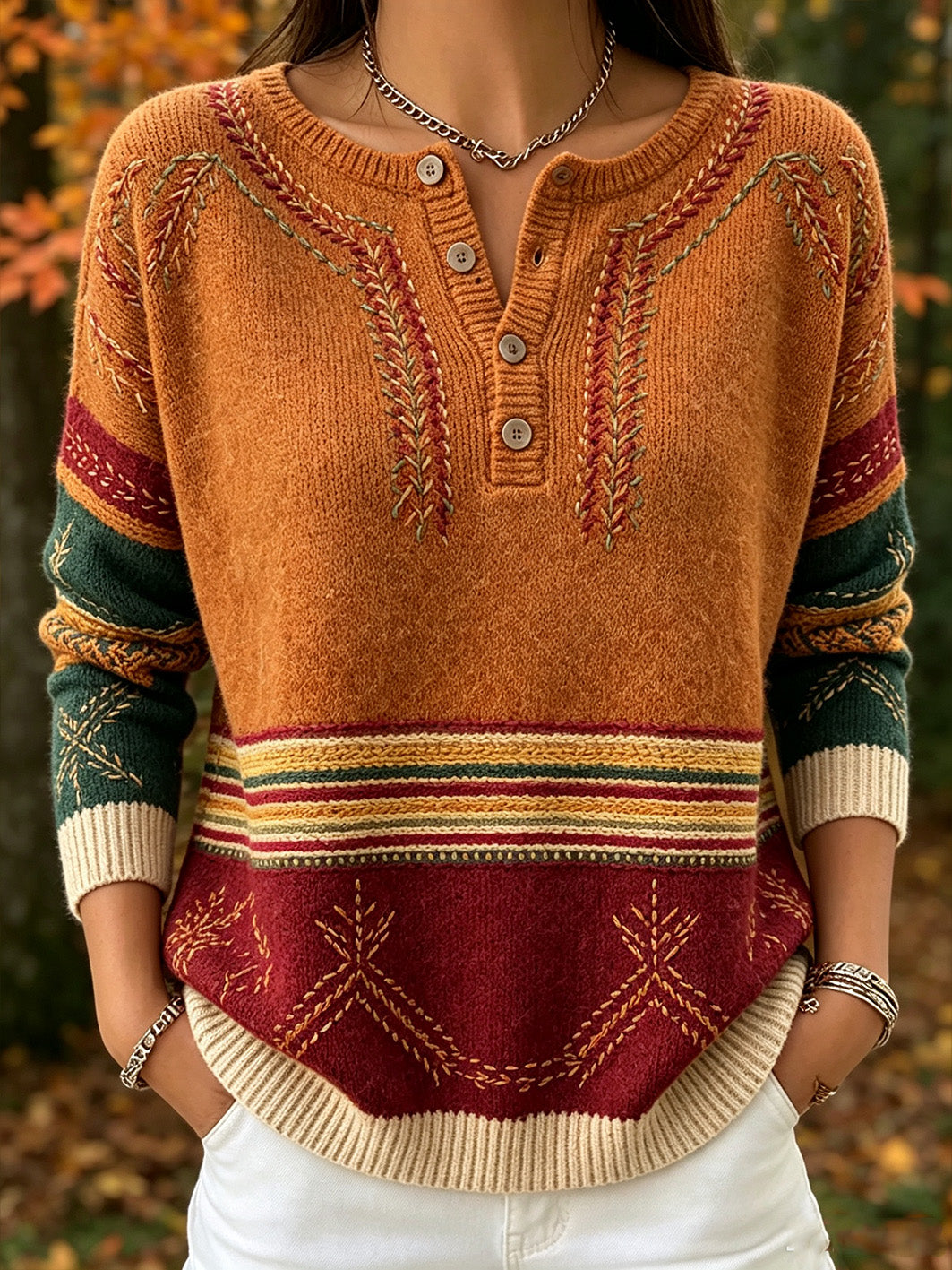 Women's autumn color-blocked design casual long-sleeve cardigan