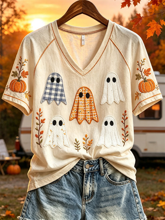Women's Halloween Cottagecore Ghosts Fall Inspired Print short-sleeved T-shirt